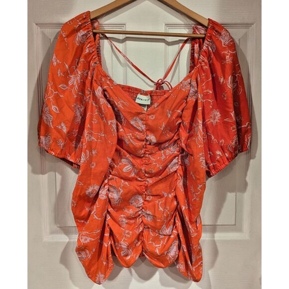 Ava &Viv‎ Womens Top Short Sleeve Ruffle Blouse, Orange Floral Size 3X Tropical - Picture 1 of 7